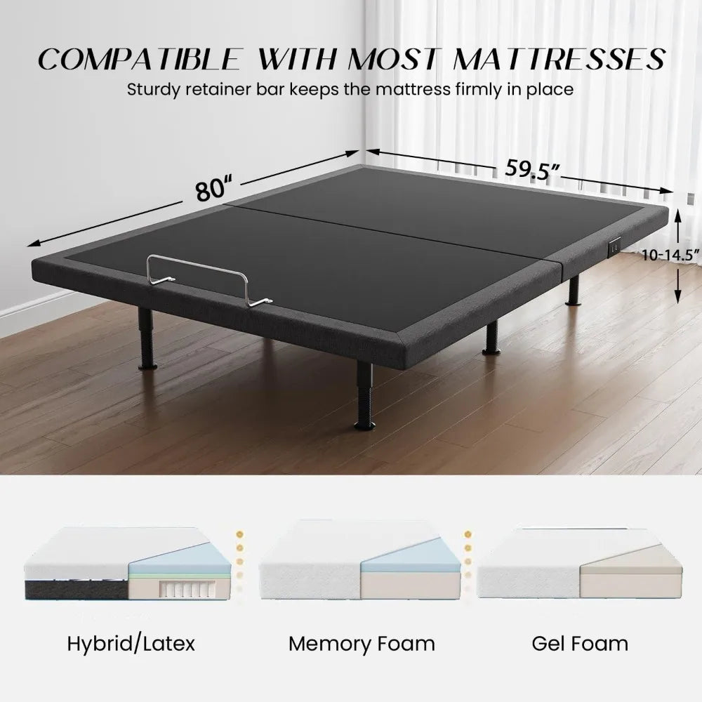 Bed with Massage Adjustable Base with Wireless Remote, under-Bed Lighting & USB Ports X2