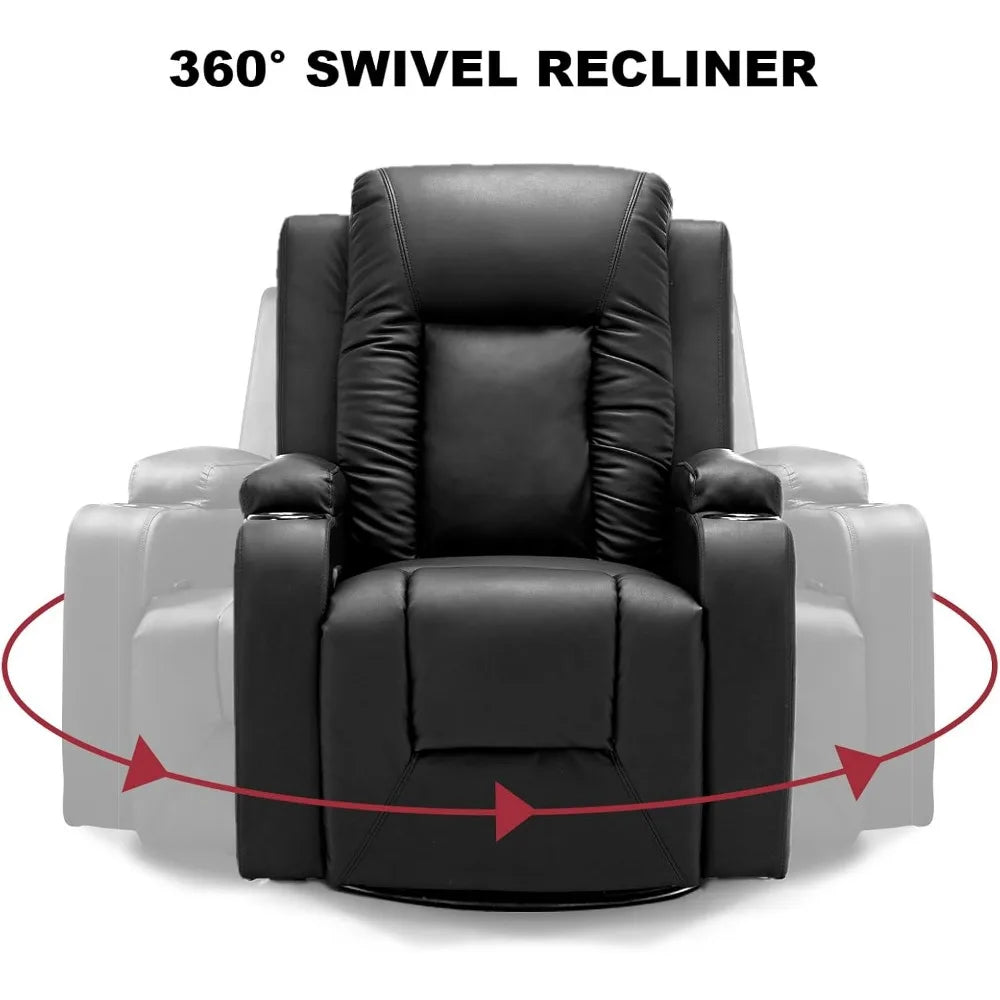 Swivel Recliner/Rocking Chair w/Cup Holders, Heat and Massage