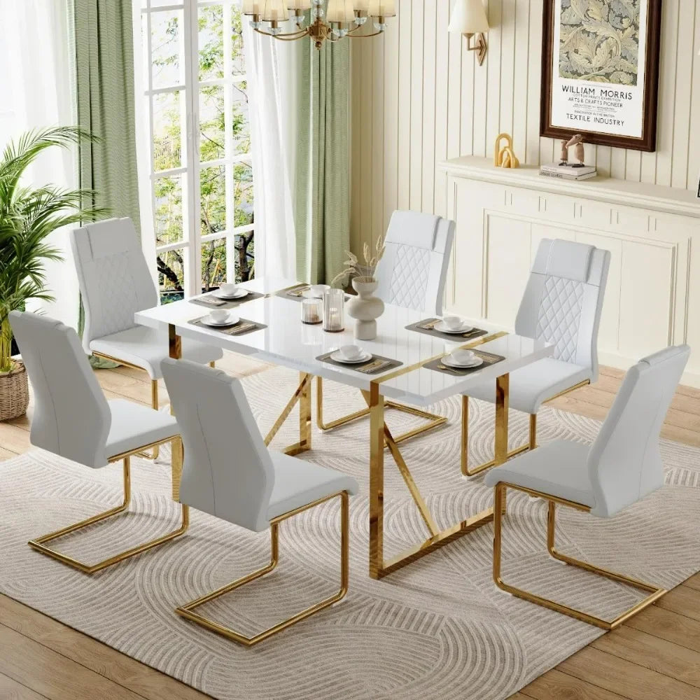 7 Piece Modern Dining Room Set w/Metal Frame & Padded Seat
