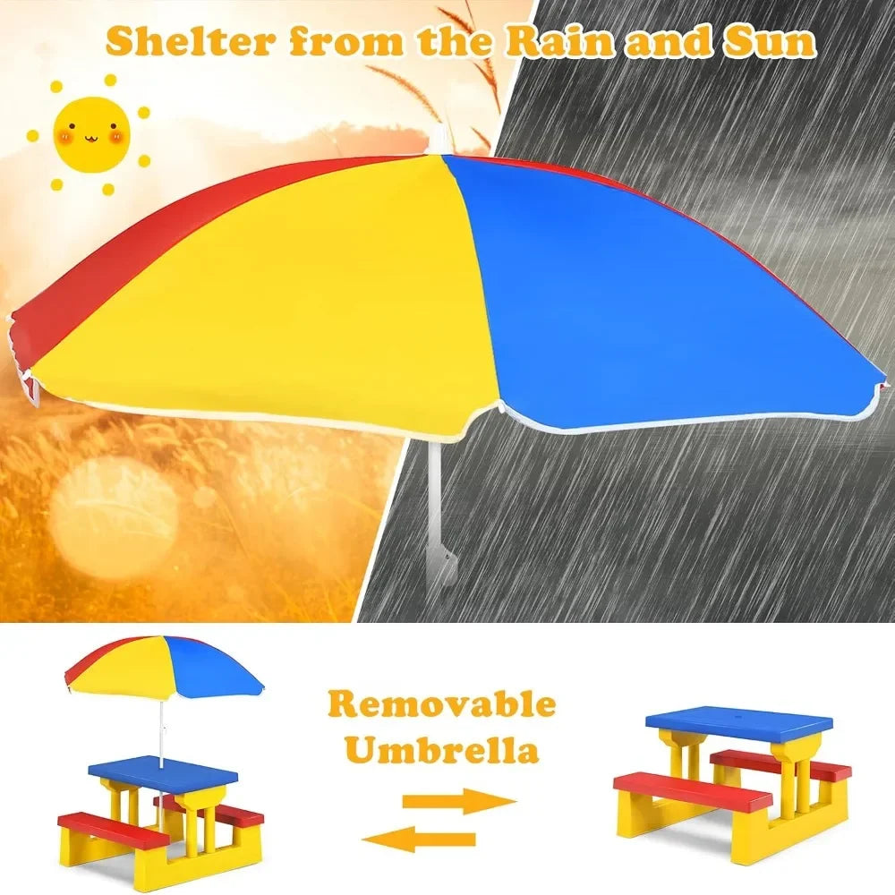 Kids/Toddler Plastic Picnic Table & Bench Set with Umbrella