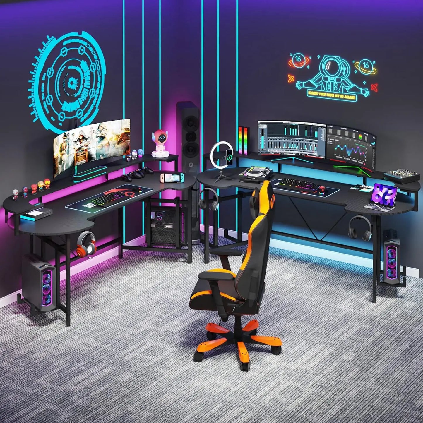 75 Inch Gaming Desk with Monitor Shelf
