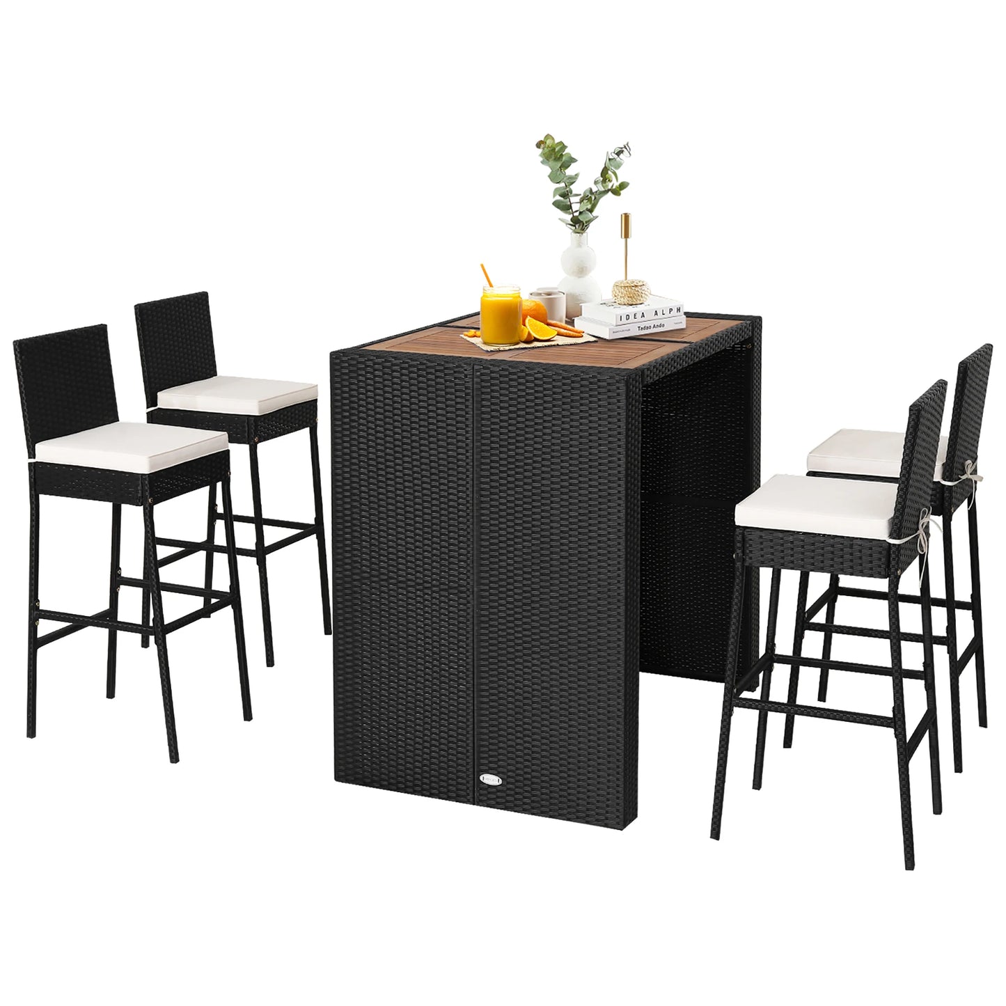 5-Piece Patio Wicker Bar Set