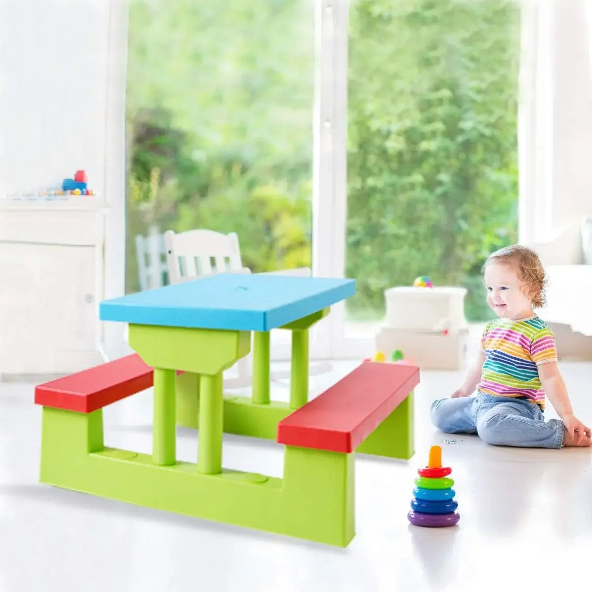 Kids/Toddler Plastic Picnic Table & Bench Set with Umbrella