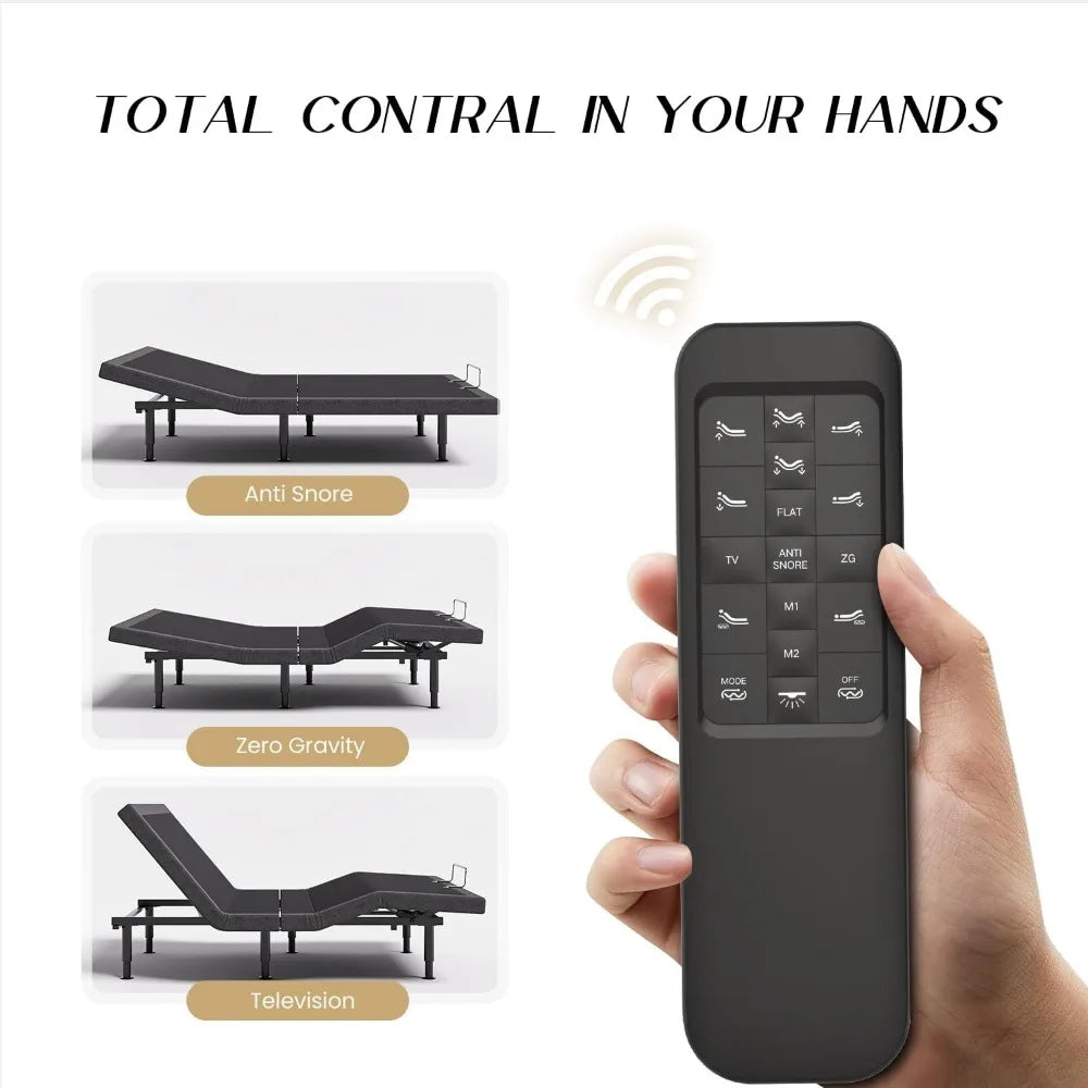 Bed with Massage Adjustable Base with Wireless Remote, under-Bed Lighting & USB Ports X2