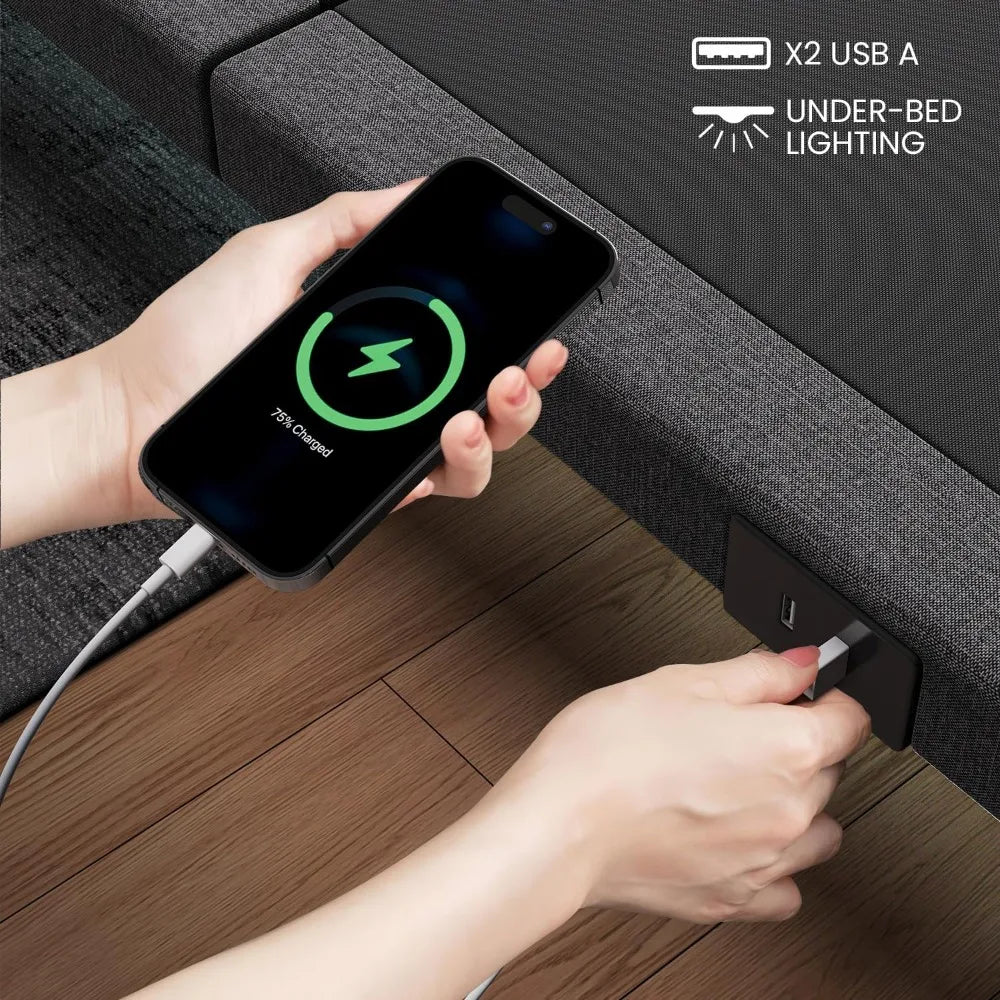 Bed with Massage Adjustable Base with Wireless Remote, under-Bed Lighting & USB Ports X2