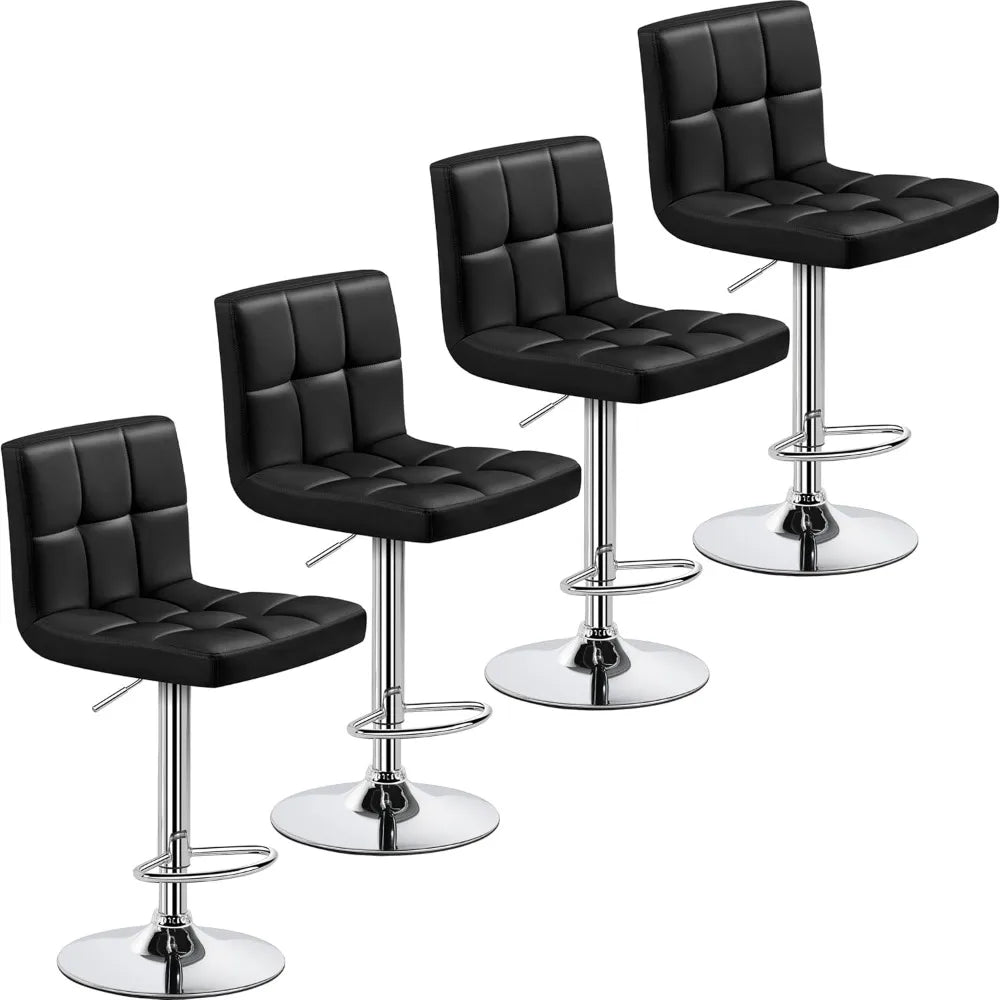4 Modern Swivel Bar Chairs/Stools Set, Leather, Adjustable with Back