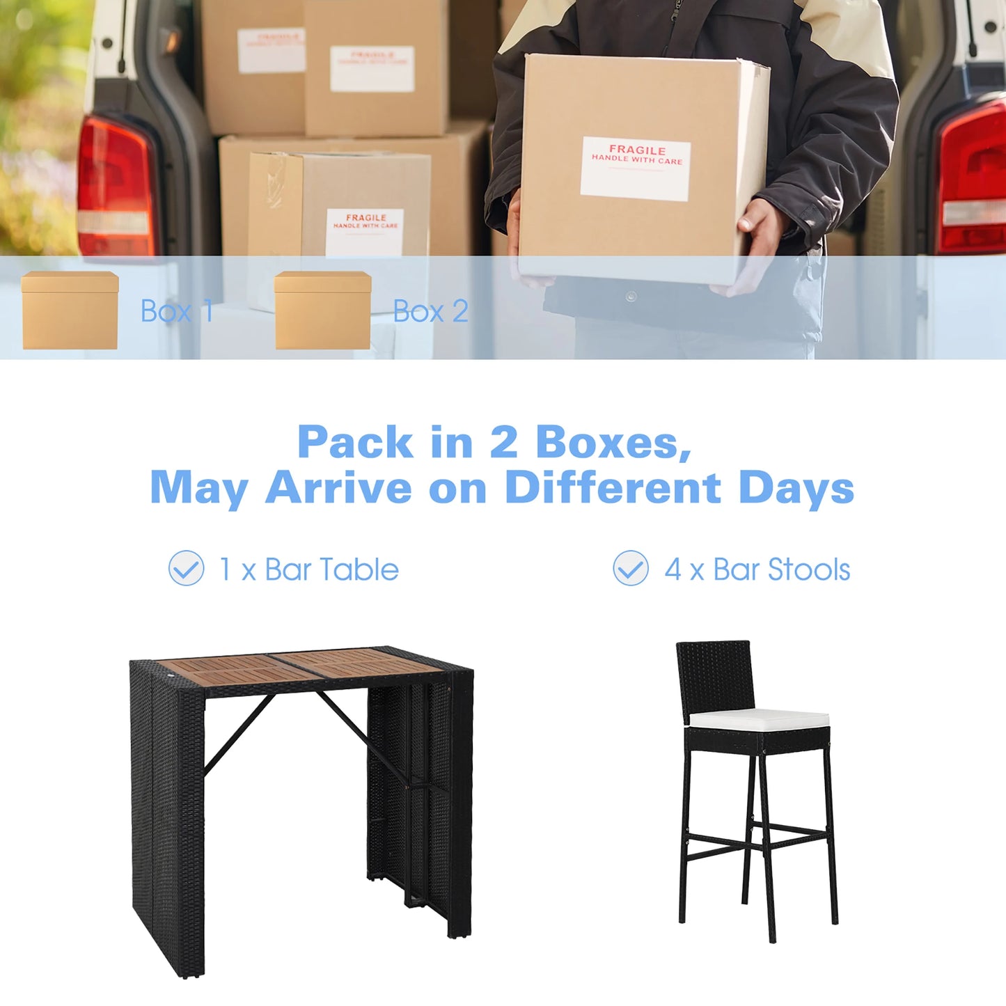 5-Piece Patio Wicker Bar Set