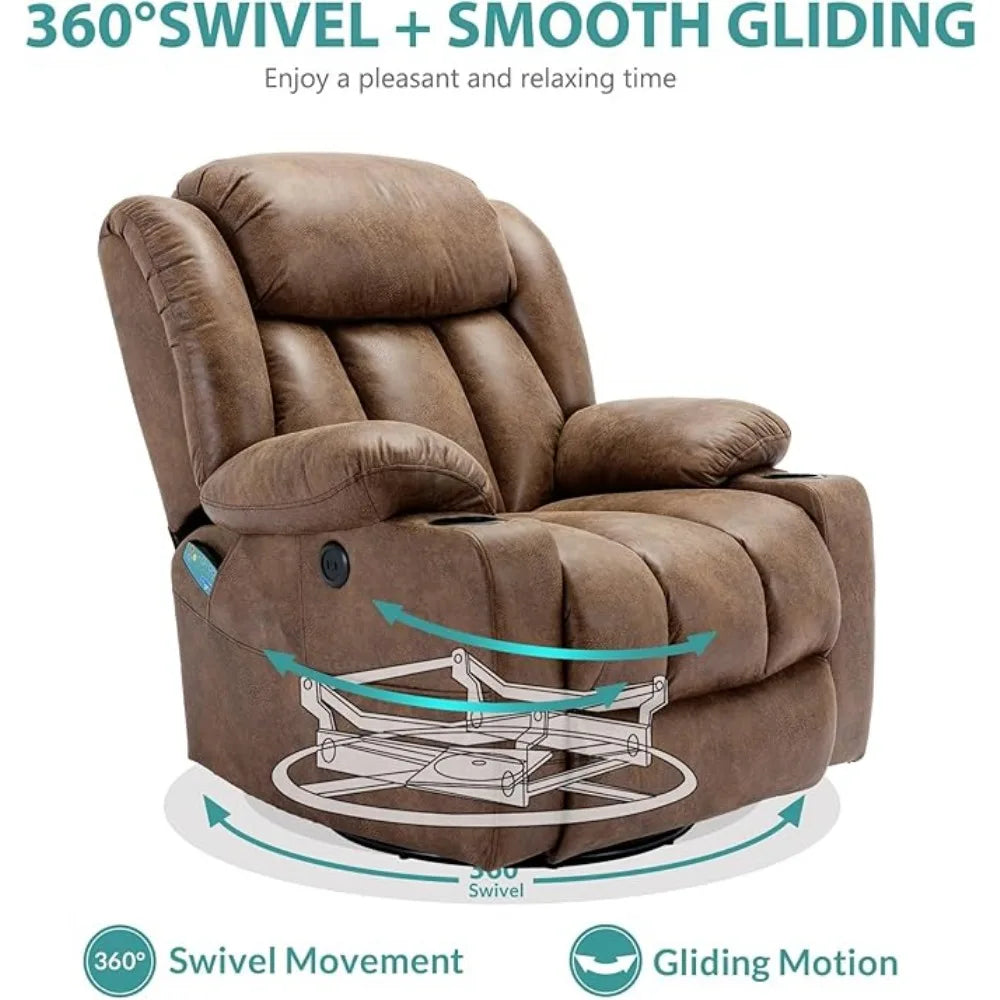 Swivel Rocker/Glider with Massage, Heat and Vibration, 360° Lounge Reclining Chair