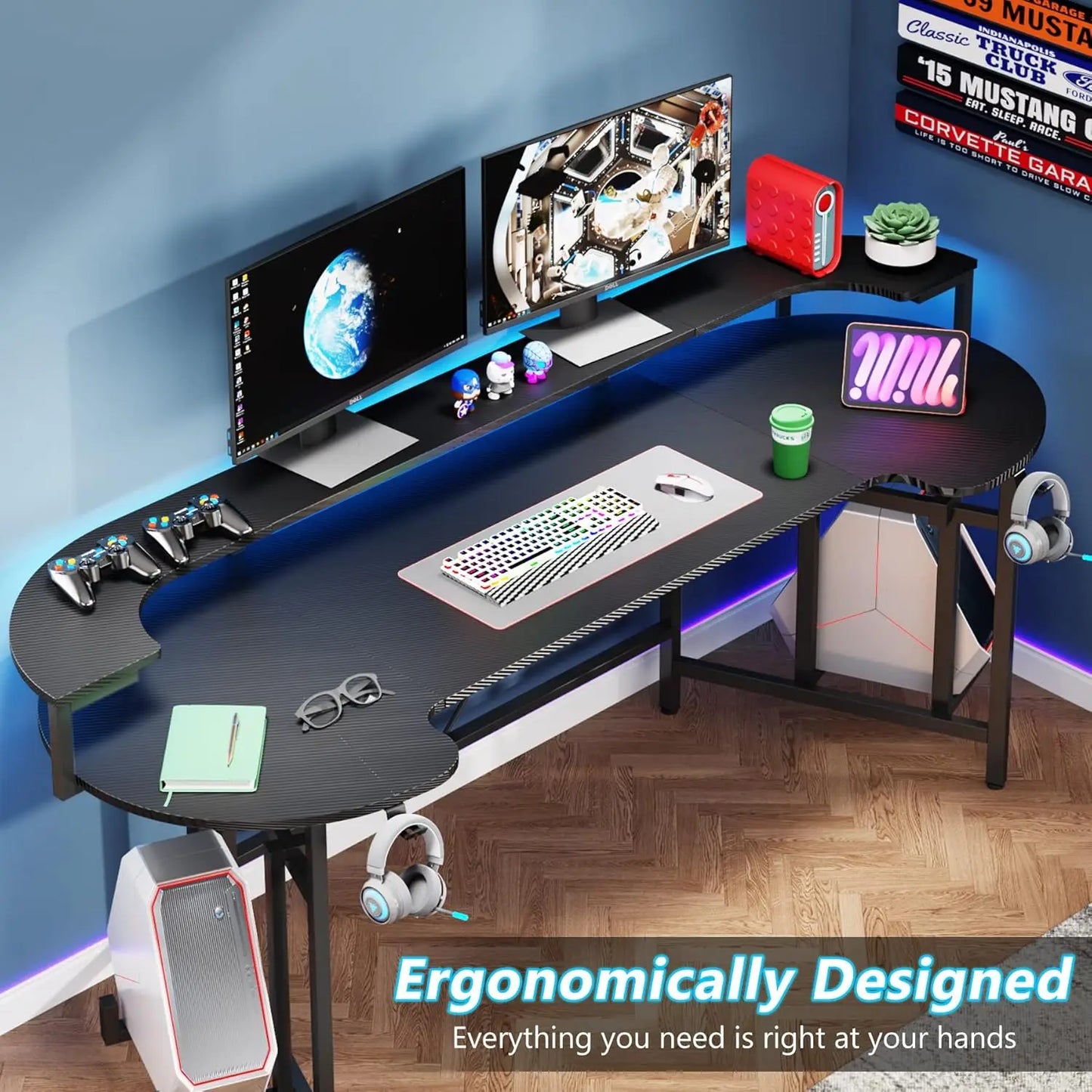75 Inch Gaming Desk with Monitor Shelf