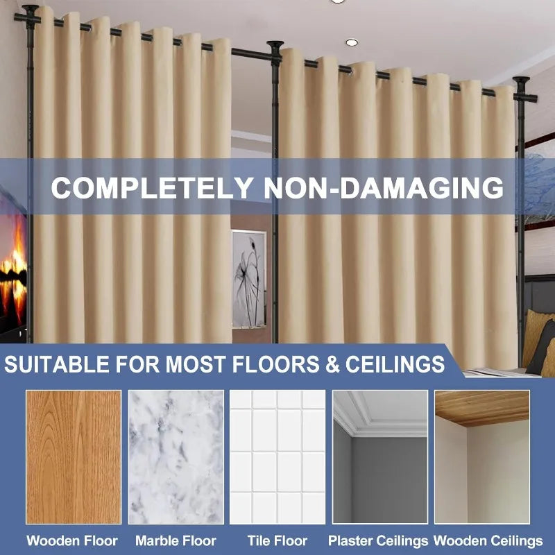 Room Divider, No Drilling Curtain Rod for Room Separation