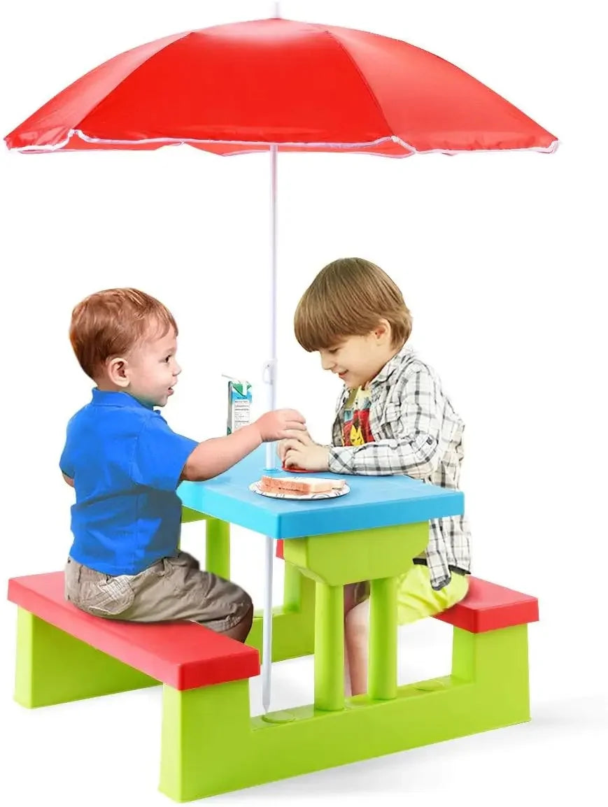 Kids/Toddler Plastic Picnic Table & Bench Set with Umbrella