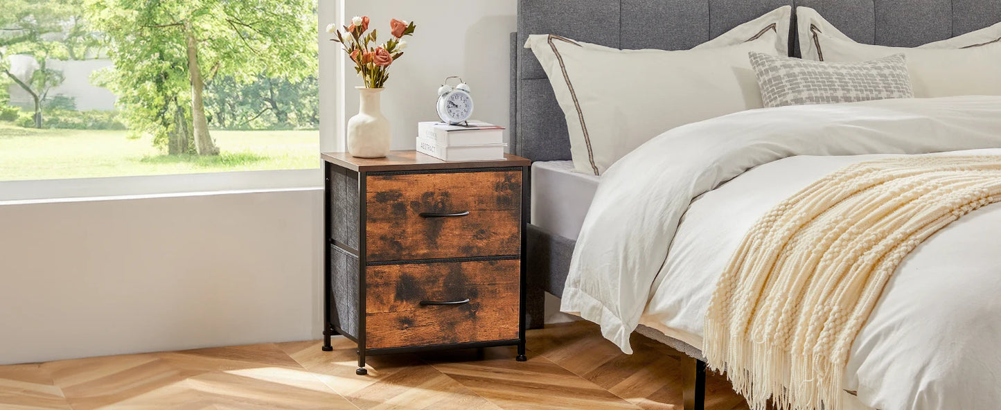 Nightstand With 2 Fabric Drawers