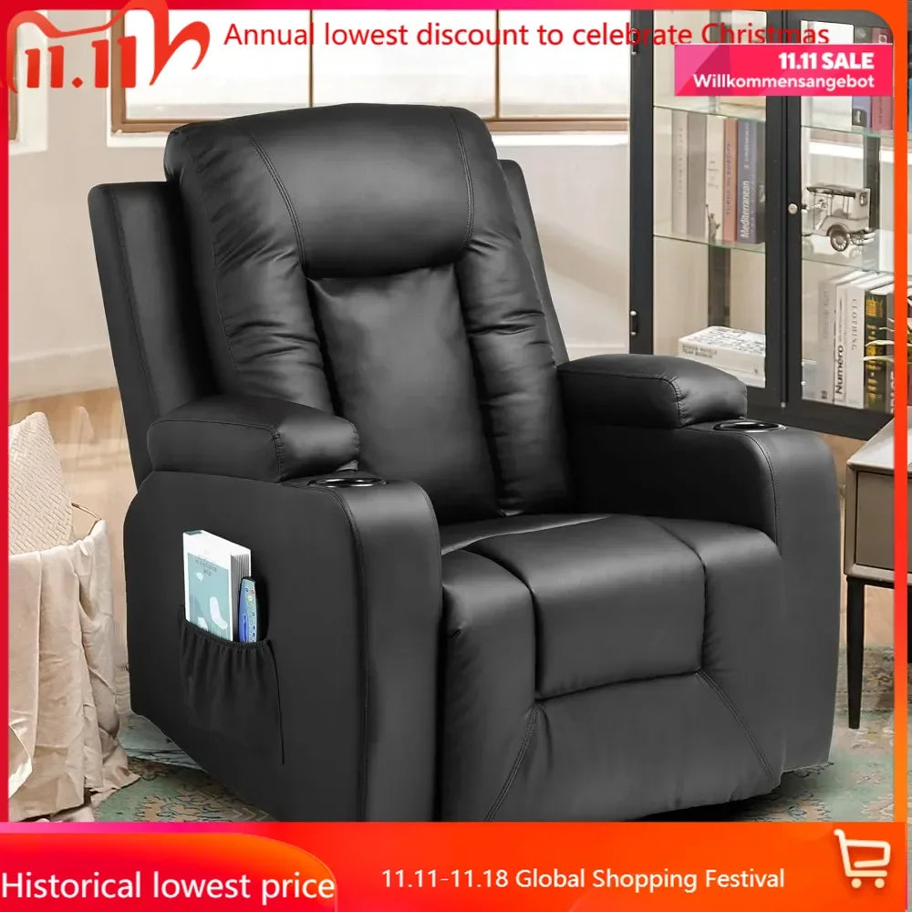 Swivel Recliner/Rocking Chair w/Cup Holders, Heat and Massage
