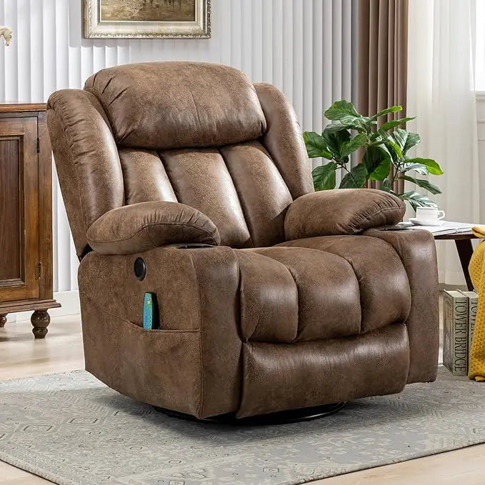 Swivel Rocker/Glider with Massage, Heat and Vibration, 360° Lounge Reclining Chair