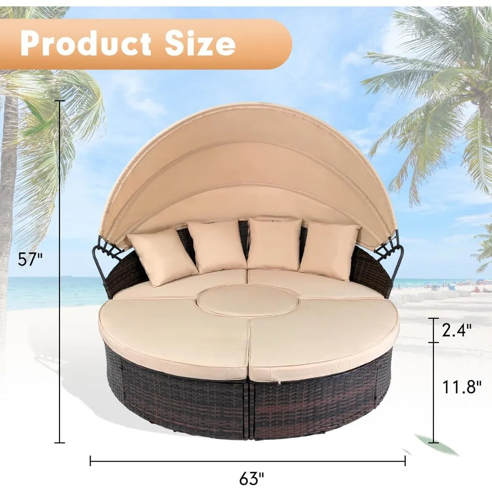 Patio Round Daybed with Retractable Canopy