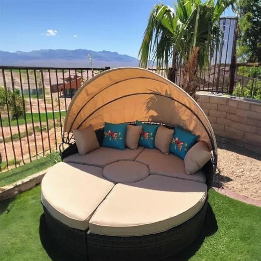 Patio Round Daybed with Retractable Canopy
