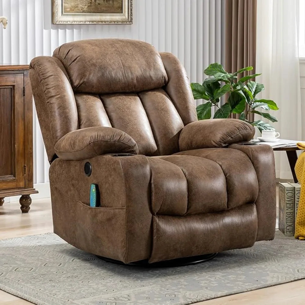 Swivel Rocker/Glider with Massage, Heat and Vibration, 360° Lounge Reclining Chair