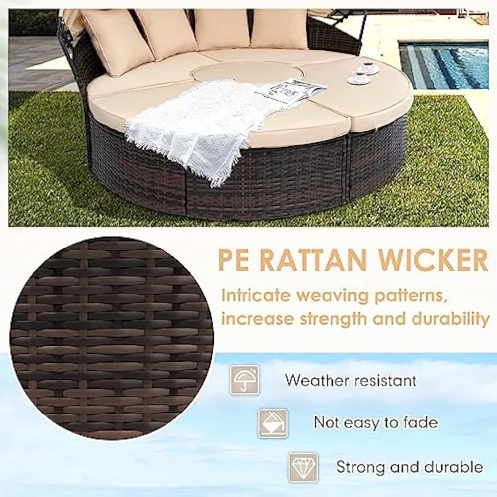 Patio Round Daybed with Retractable Canopy