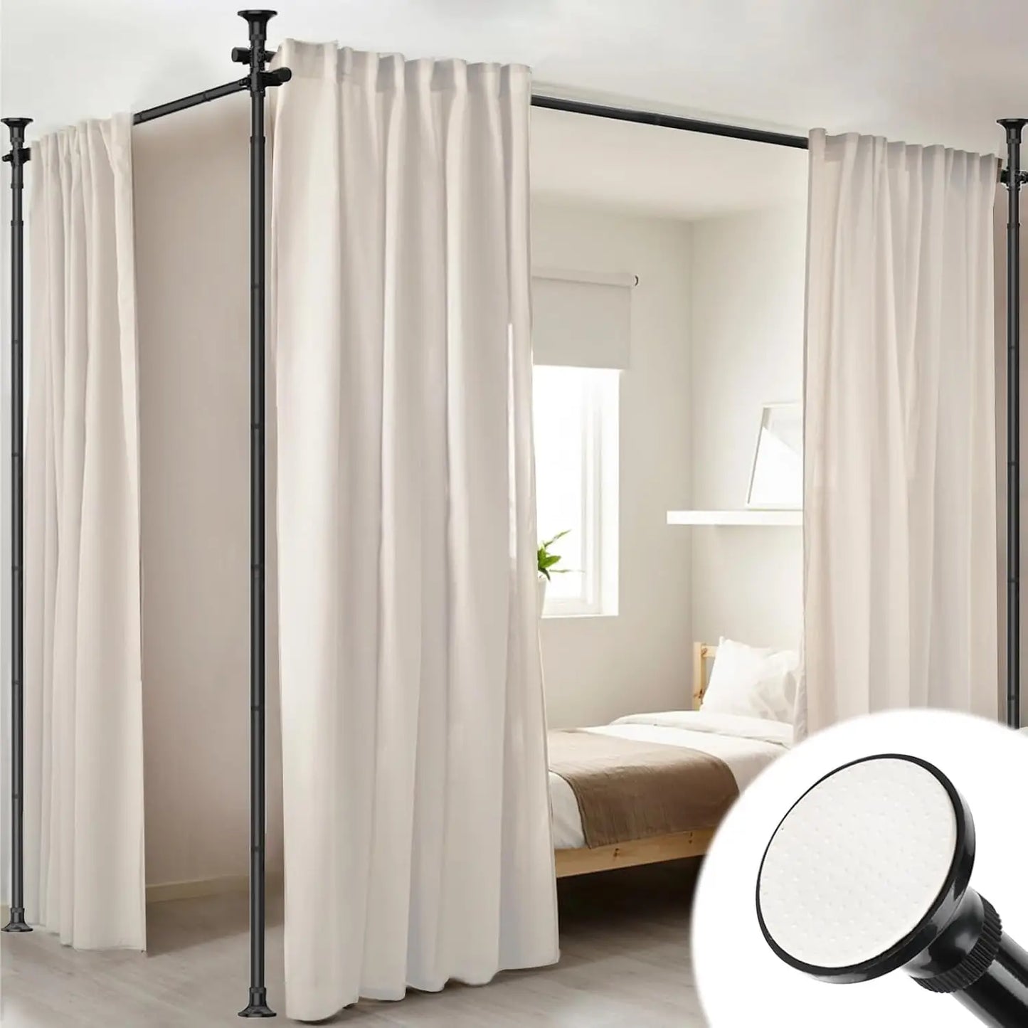 Room Divider, No Drilling Curtain Rod for Room Separation