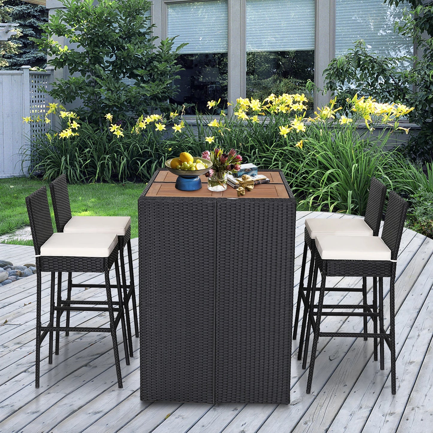 5-Piece Patio Wicker Bar Set