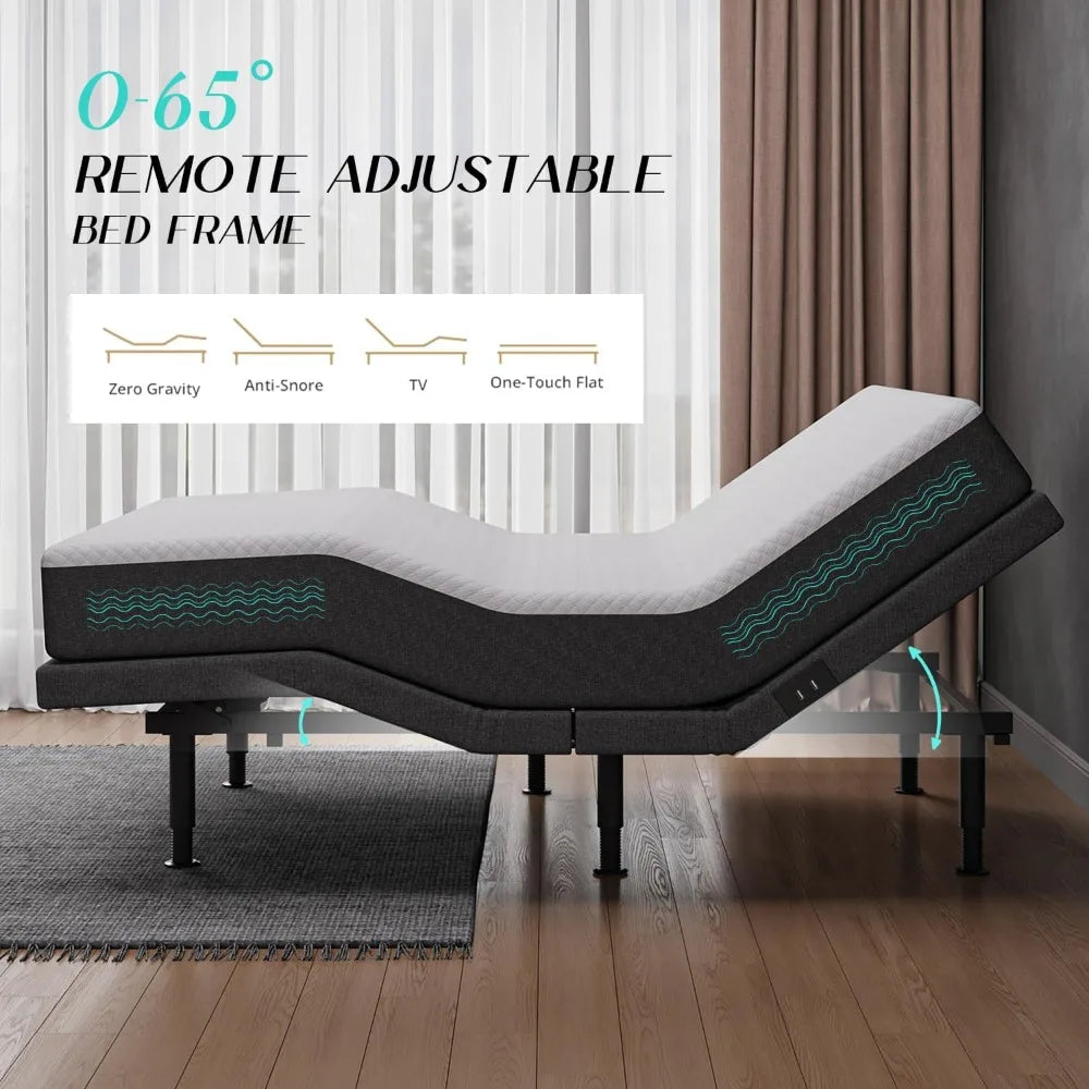 Bed with Massage Adjustable Base with Wireless Remote, under-Bed Lighting & USB Ports X2