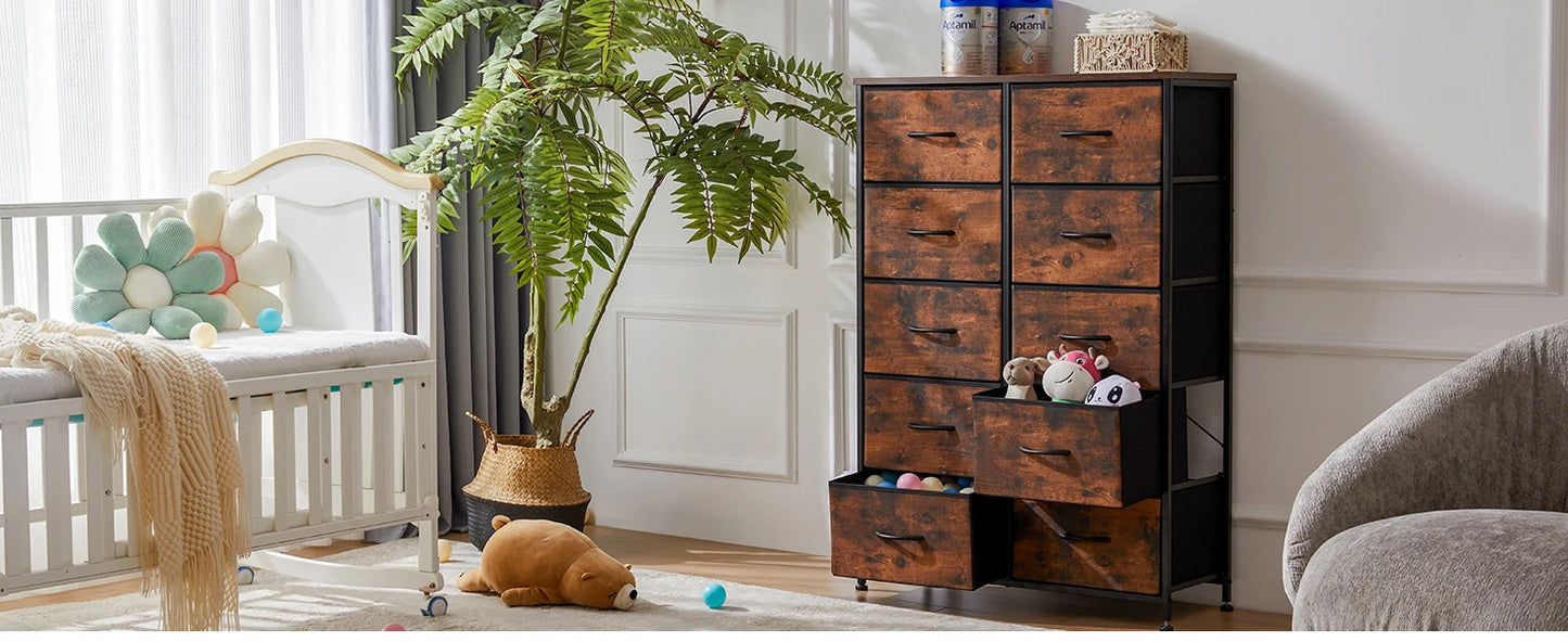 Bedside Table/Chest With 10 Fabric Drawers