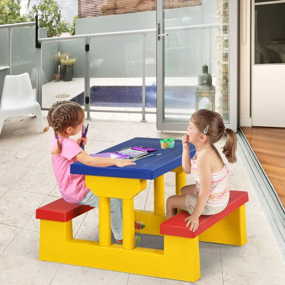 Kids/Toddler Plastic Picnic Table & Bench Set with Umbrella