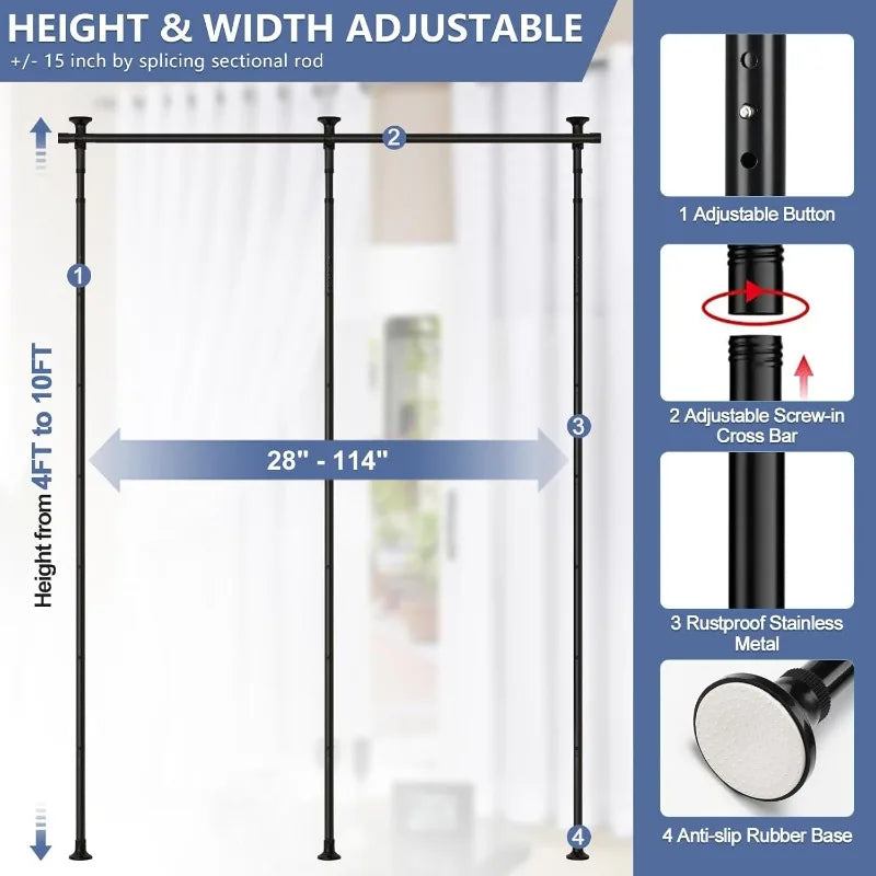 Room Divider, No Drilling Curtain Rod for Room Separation