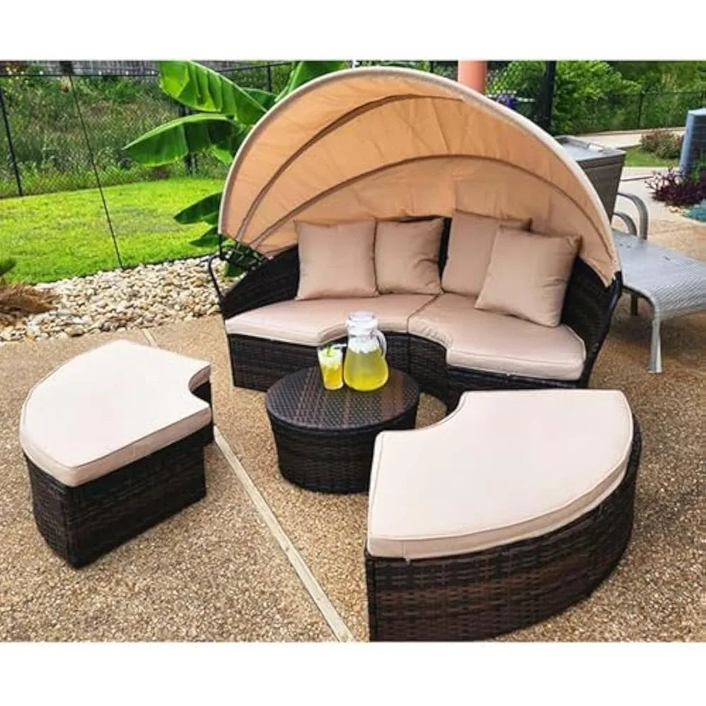 Patio Round Daybed with Retractable Canopy