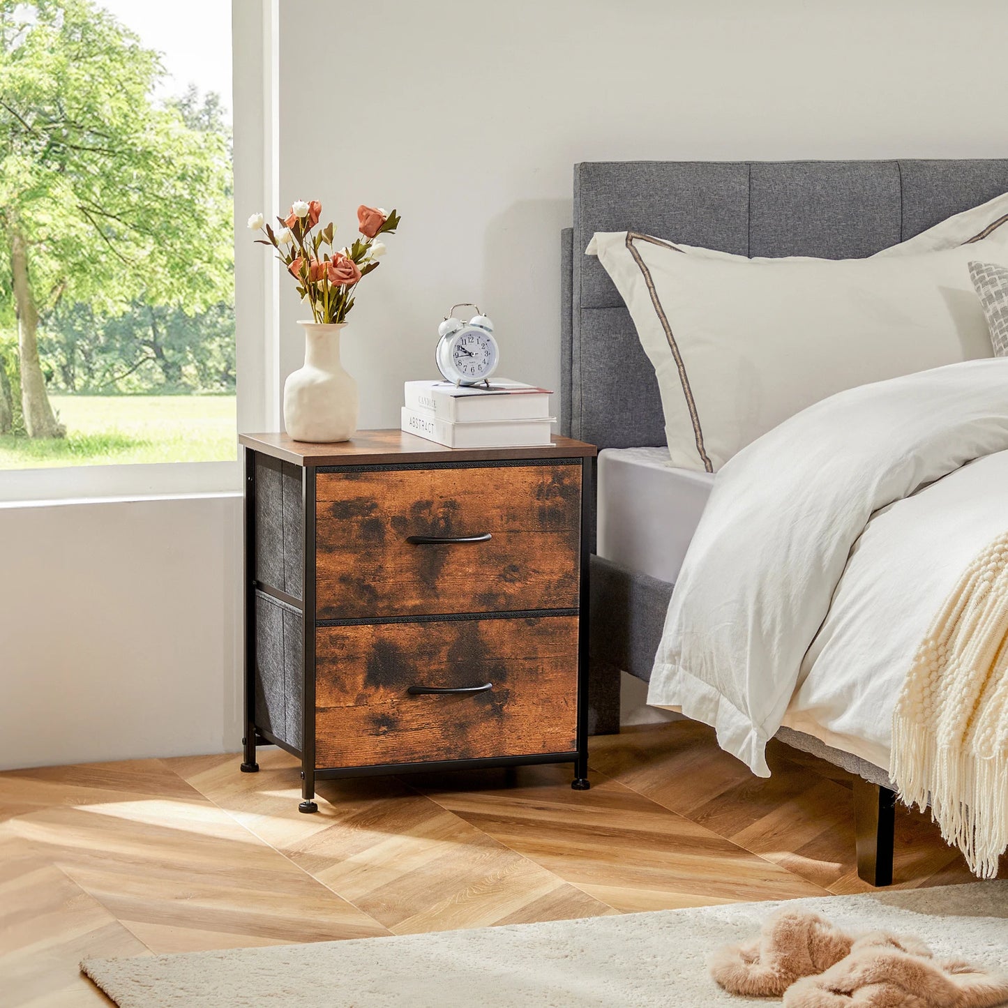 Nightstand With 2 Fabric Drawers