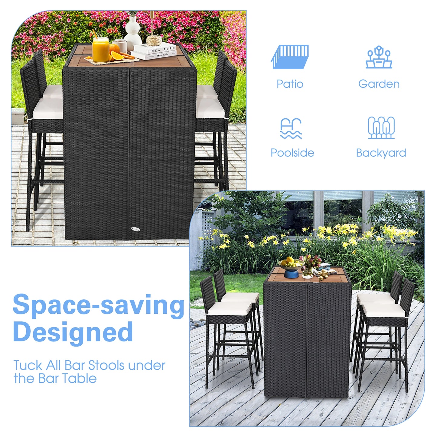 5-Piece Patio Wicker Bar Set