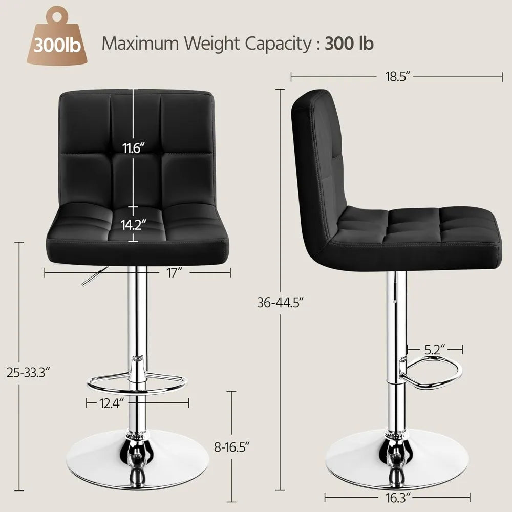 4 Modern Swivel Bar Chairs/Stools Set, Leather, Adjustable with Back