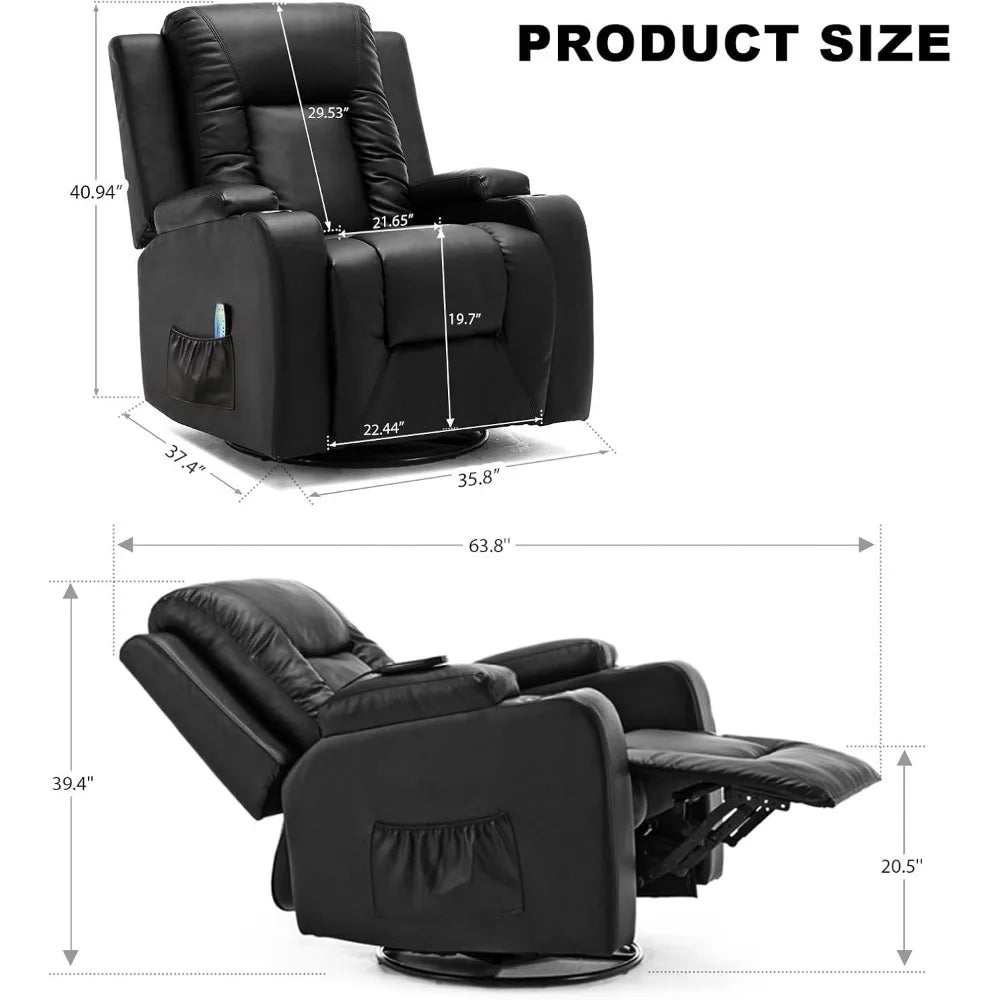 Swivel Recliner/Rocking Chair w/Cup Holders, Heat and Massage