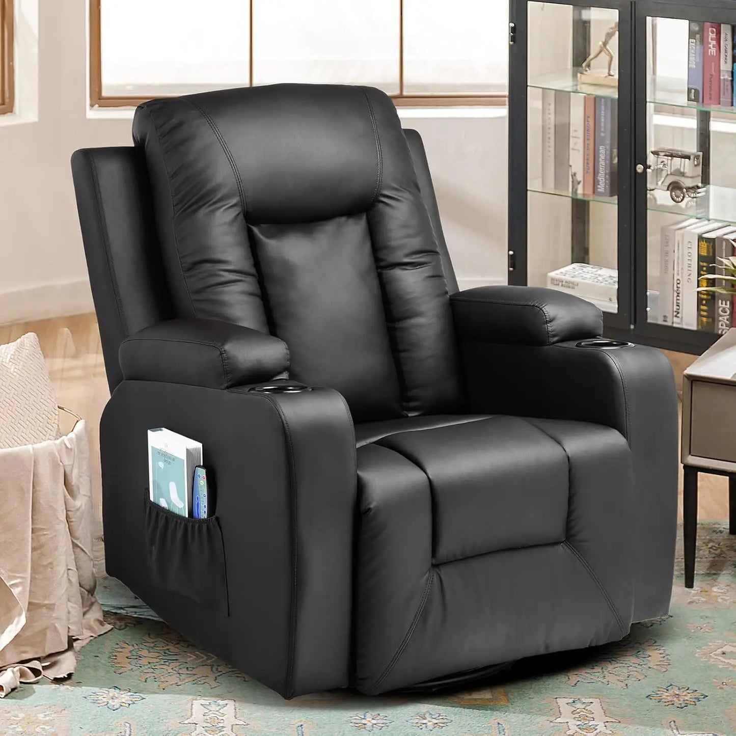 Swivel Recliner/Rocking Chair w/Cup Holders, Heat and Massage