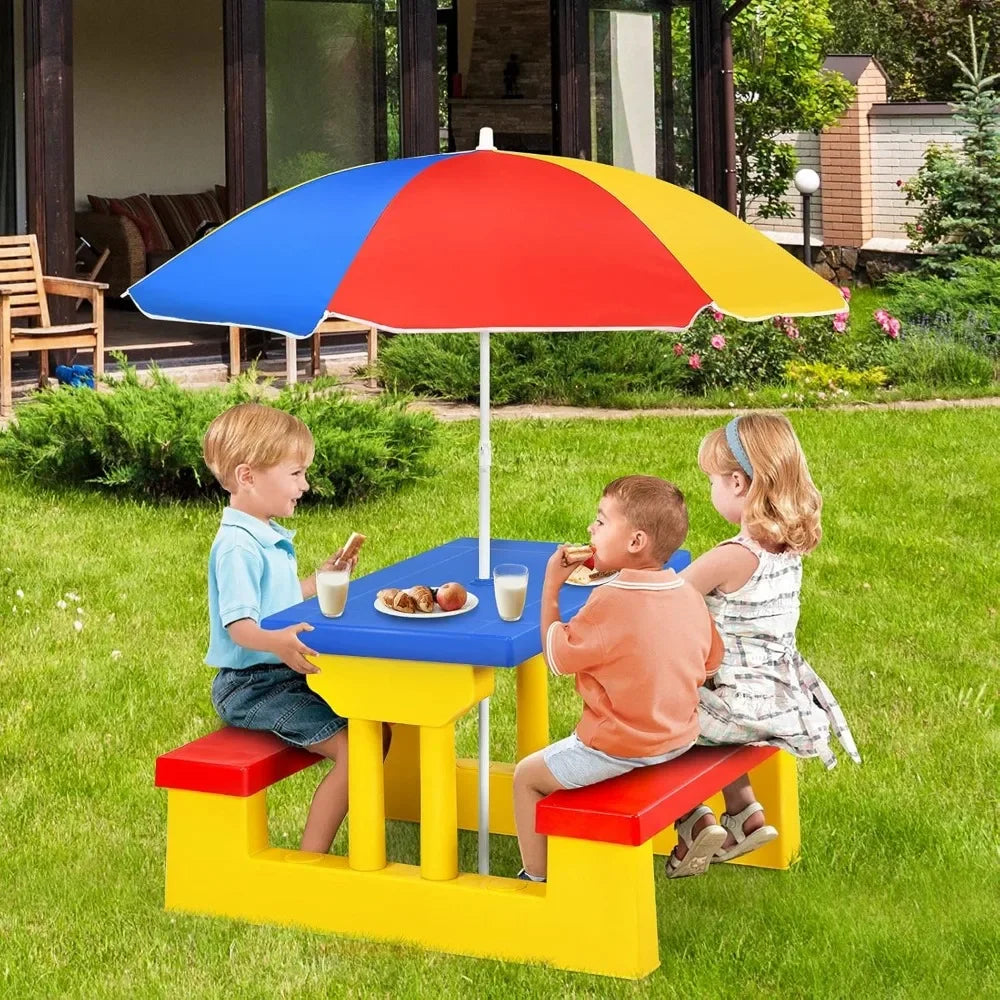 Kids/Toddler Plastic Picnic Table & Bench Set with Umbrella