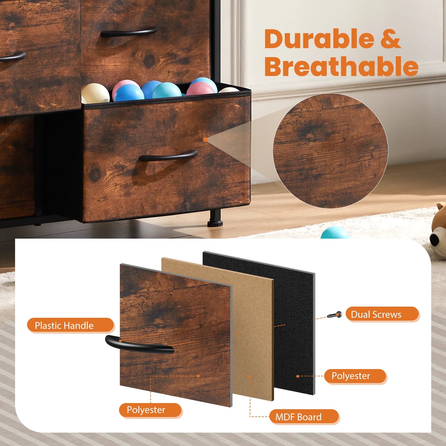 Bedside Table/Chest With 10 Fabric Drawers