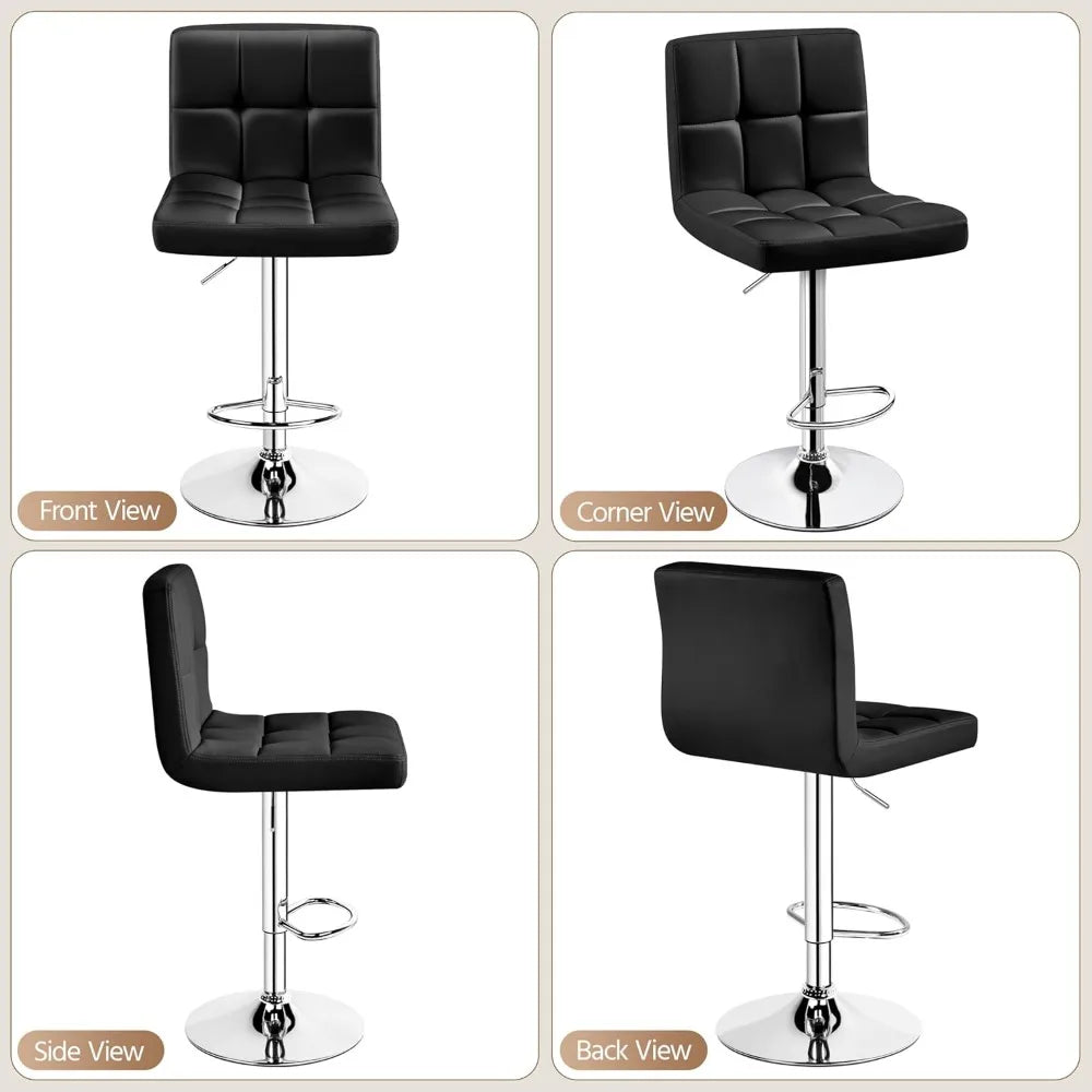 4 Modern Swivel Bar Chairs/Stools Set, Leather, Adjustable with Back