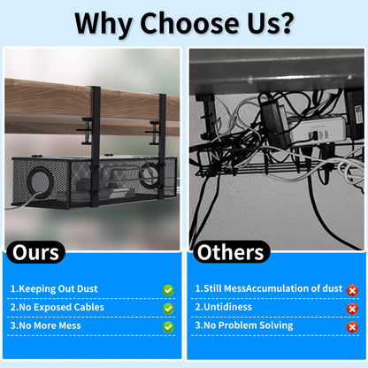 Under Desk Box Tray Wire Management & Cord Organizer