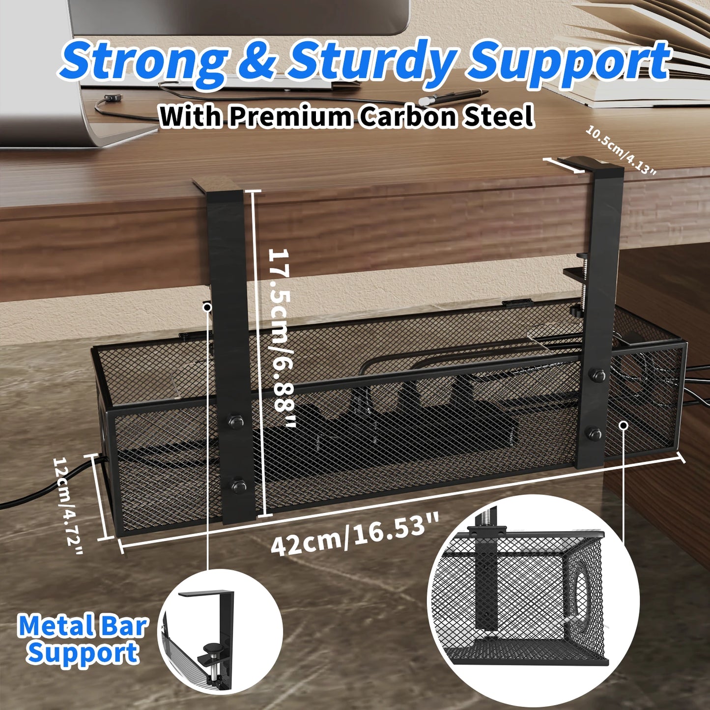 Under Desk Box Tray Wire Management & Cord Organizer