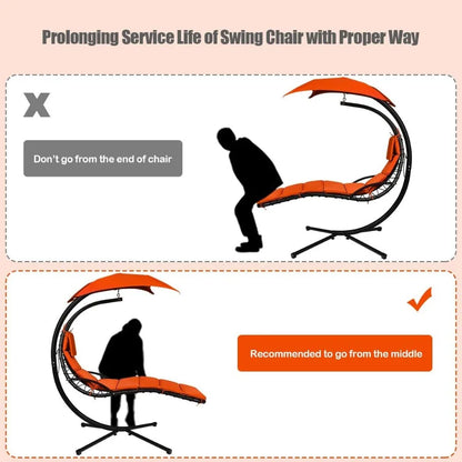 Hanging Chaise Lounger Chair with Stand, Canopy and Cushions