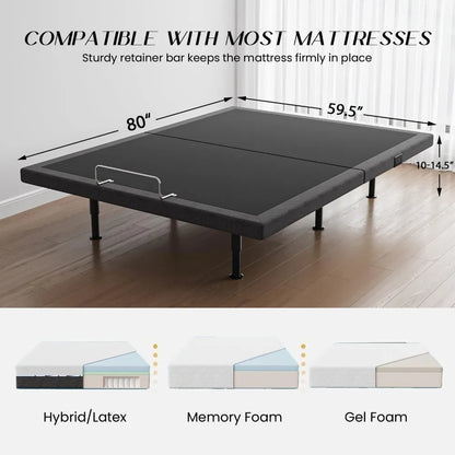Bed with Massage Adjustable Base with Wireless Remote, under-Bed Lighting & USB Ports X2