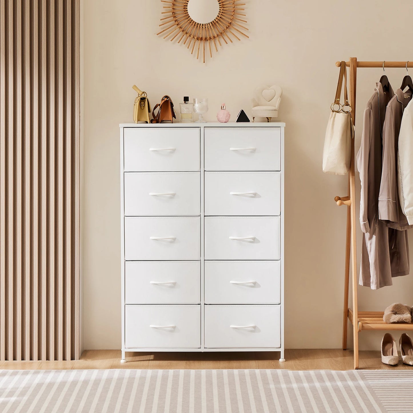 Bedside Table/Chest With 10 Fabric Drawers