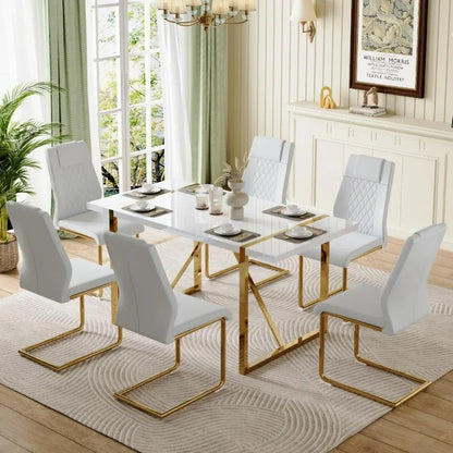 7 Piece Modern Dining Room Set w/Metal Frame & Padded Seat