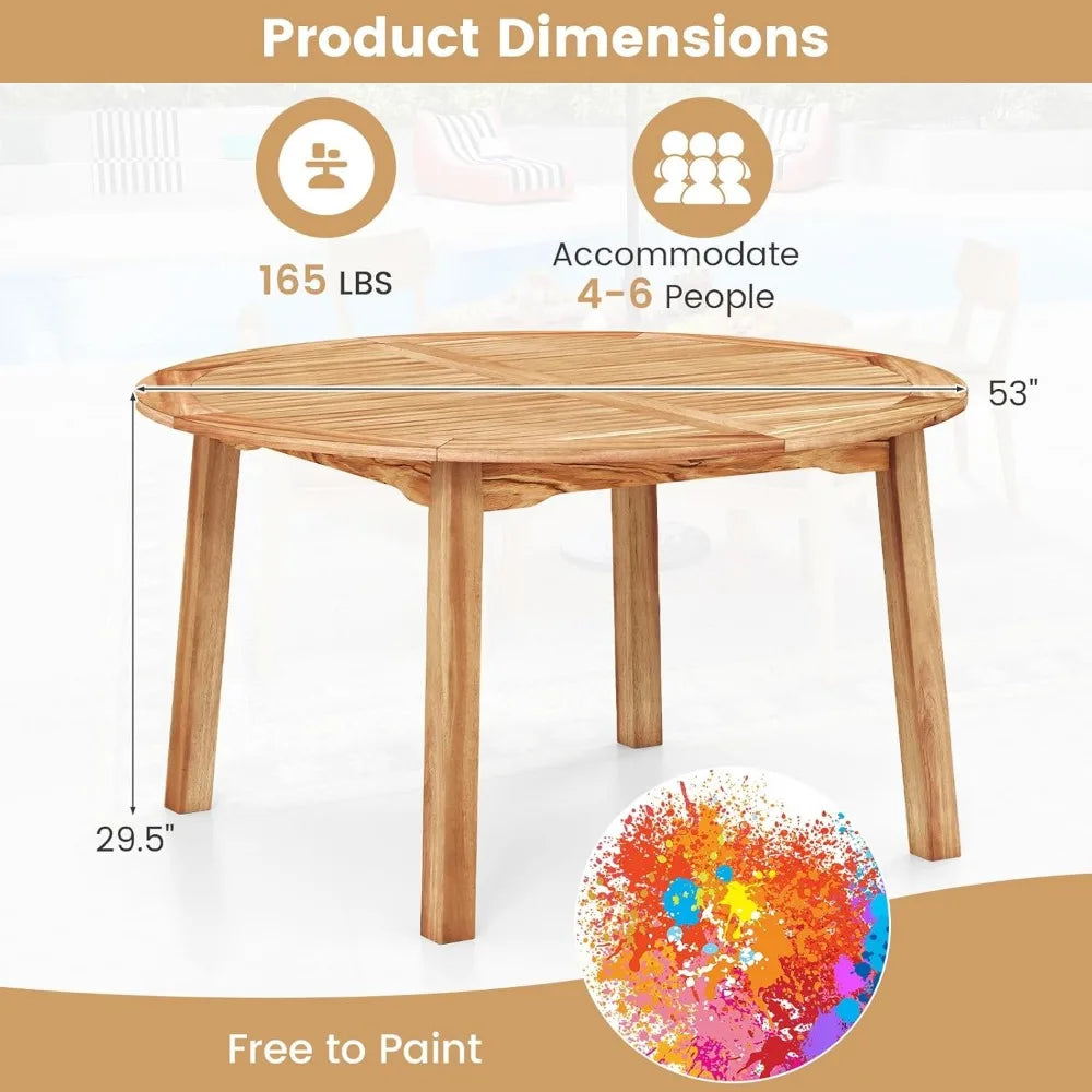 53 inch 4-6 People Round Patio Table, 2 inch Umbrella Hole