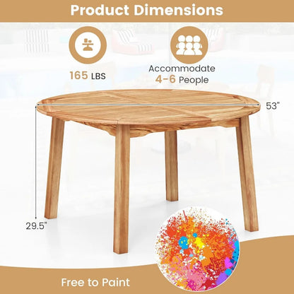 53 inch 4-6 People Round Patio Table, 2 inch Umbrella Hole