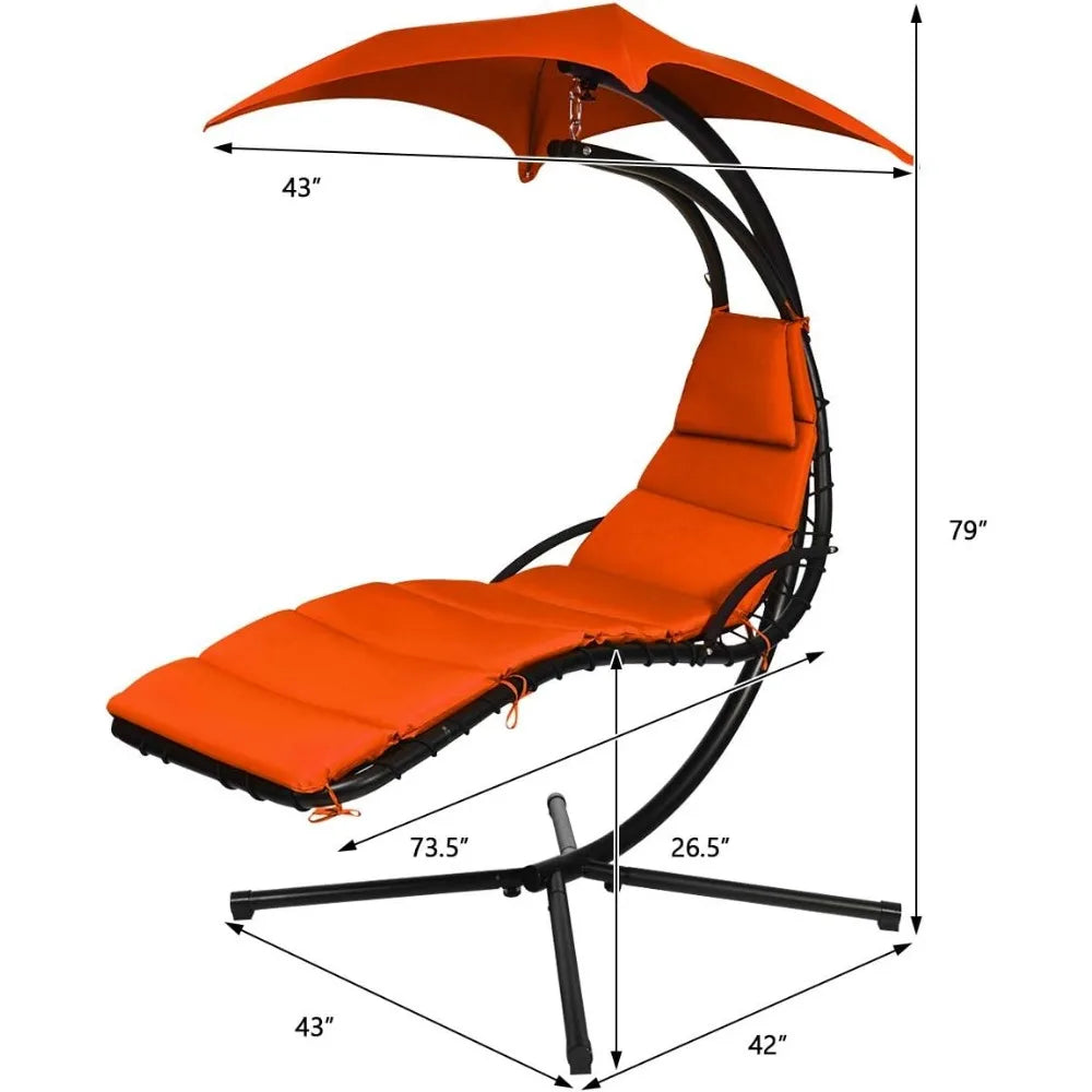 Hanging Chaise Lounger Chair with Stand, Canopy and Cushions