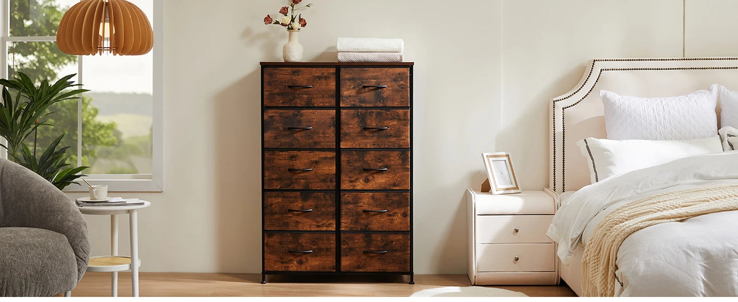 Bedside Table/Chest With 10 Fabric Drawers