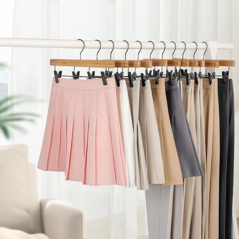 20 Pack Pants/Skirts Bamboo Hangers  with Black Clips and Rotatable Hook