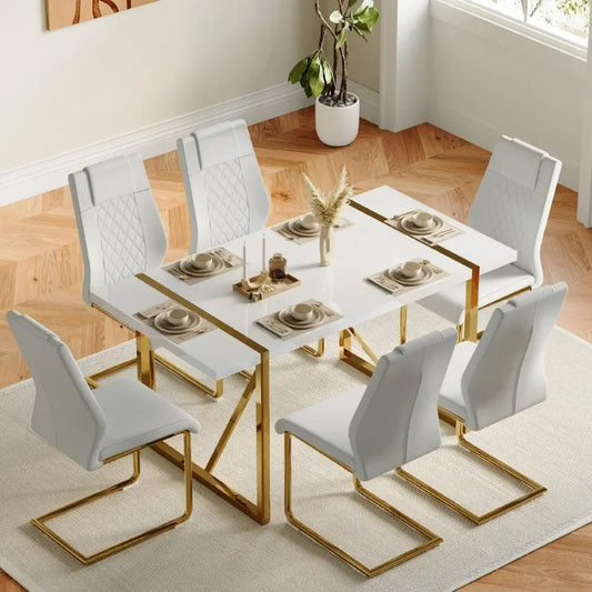 7 Piece Modern Dining Room Set w/Metal Frame & Padded Seat