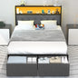 Queen/Full Bed Frame with Headboard, Heavy Duty with 2 Storage Drawers, Charging Station & LED Light,